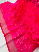 Oval Jumbo Paillette Sequins - Neon Hot Pink - Big Oval Paillette Sequins Design Fabric By Yard