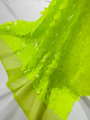 Oval Jumbo Paillette Sequins - Neon Lime Green - Big Oval Paillette Sequins Design Fabric By Yard