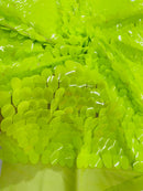 Oval Jumbo Paillette Sequins - Neon Lime Green - Big Oval Paillette Sequins Design Fabric By Yard