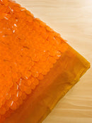 Oval Jumbo Paillette Sequins - Neon Orange - Big Oval Paillette Sequins Design Fabric By Yard