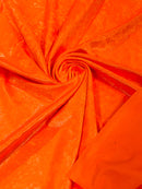 Foggy Foil Velvet Fabric - Neon Orange -  Oil Slick 58/60" Stretch Foil Velvet Black Light Fabric By Yard