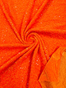 58/60" Velvet Sequins Stretch Fabric - Neon Orange - Velvet Sequins 2 Way Stretch Sold By Yard