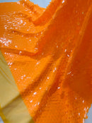 Circle Paillette Sequins - Neon Orange - Large Round Paillette Sequins Design Fabric By Yard