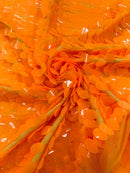 Oval Jumbo Paillette Sequins - Neon Orange - Big Oval Paillette Sequins Design Fabric By Yard