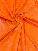 Foggy Foil Velvet Fabric - Neon Orange -  Oil Slick 58/60" Stretch Foil Velvet Black Light Fabric By Yard