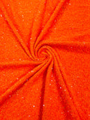 58/60" Velvet Sequins Stretch Fabric - Neon Orange - Velvet Sequins 2 Way Stretch Sold By Yard