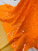 Oval Jumbo Paillette Sequins - Neon Orange - Big Oval Paillette Sequins Design Fabric By Yard