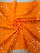 Oval Jumbo Paillette Sequins - Neon Orange - Big Oval Paillette Sequins Design Fabric By Yard