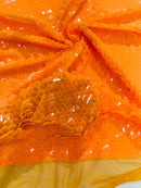Circle Paillette Sequins - Neon Orange - Large Round Paillette Sequins Design Fabric By Yard