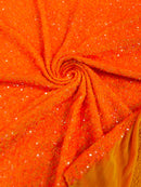 58/60" Velvet Sequins Stretch Fabric - Neon Orange Hologram - Velvet Sequins 2 Way Stretch Sold By Yard