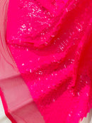Circle Paillette Sequins - Neon Pink - Large Round Paillette Sequins Design Fabric By Yard