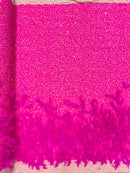 Feather Sequin Velvet Fabric - Neon Pink - 5mm Sequins Velvet 2 Way Stretch 58/60" Fabric By Yard