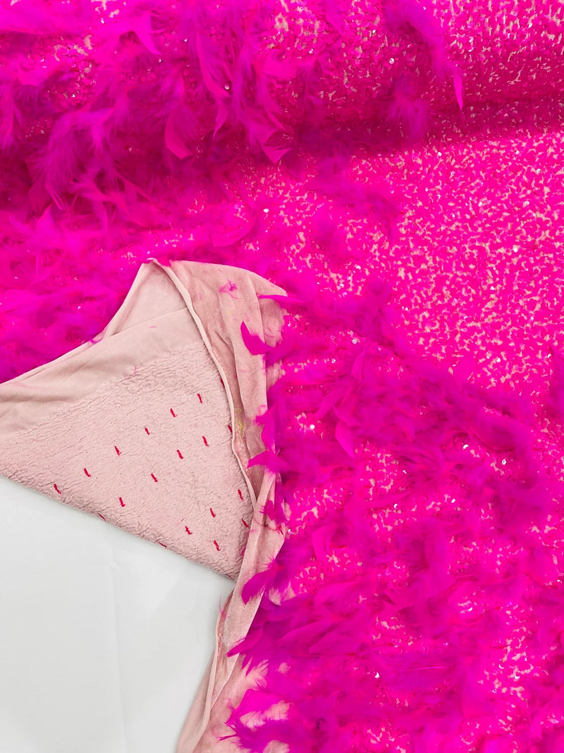 Feather Sequin Velvet Fabric - Neon Pink - 5mm Sequins Velvet 2 Way Stretch 58/60" Fabric By Yard
