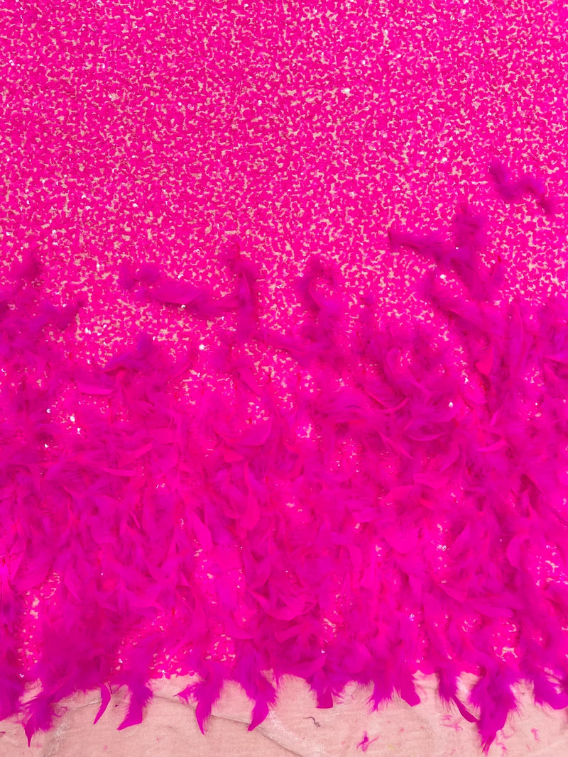 Feather Sequin Velvet Fabric - Neon Pink - 5mm Sequins Velvet 2 Way Stretch 58/60" Fabric By Yard
