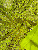 Cheetah Print Spandex Fabric - Neon Yellow -  4 Way Stretch Foil Spandex Fabric By Yard