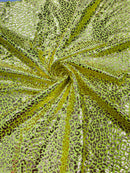 Cheetah Print Spandex Fabric - Neon Yellow -  4 Way Stretch Foil Spandex Fabric By Yard