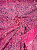 58/60" Velvet Sequins Stretch Fabric - New Clear Pink - Velvet Sequins 2 Way Stretch Sold By Yard