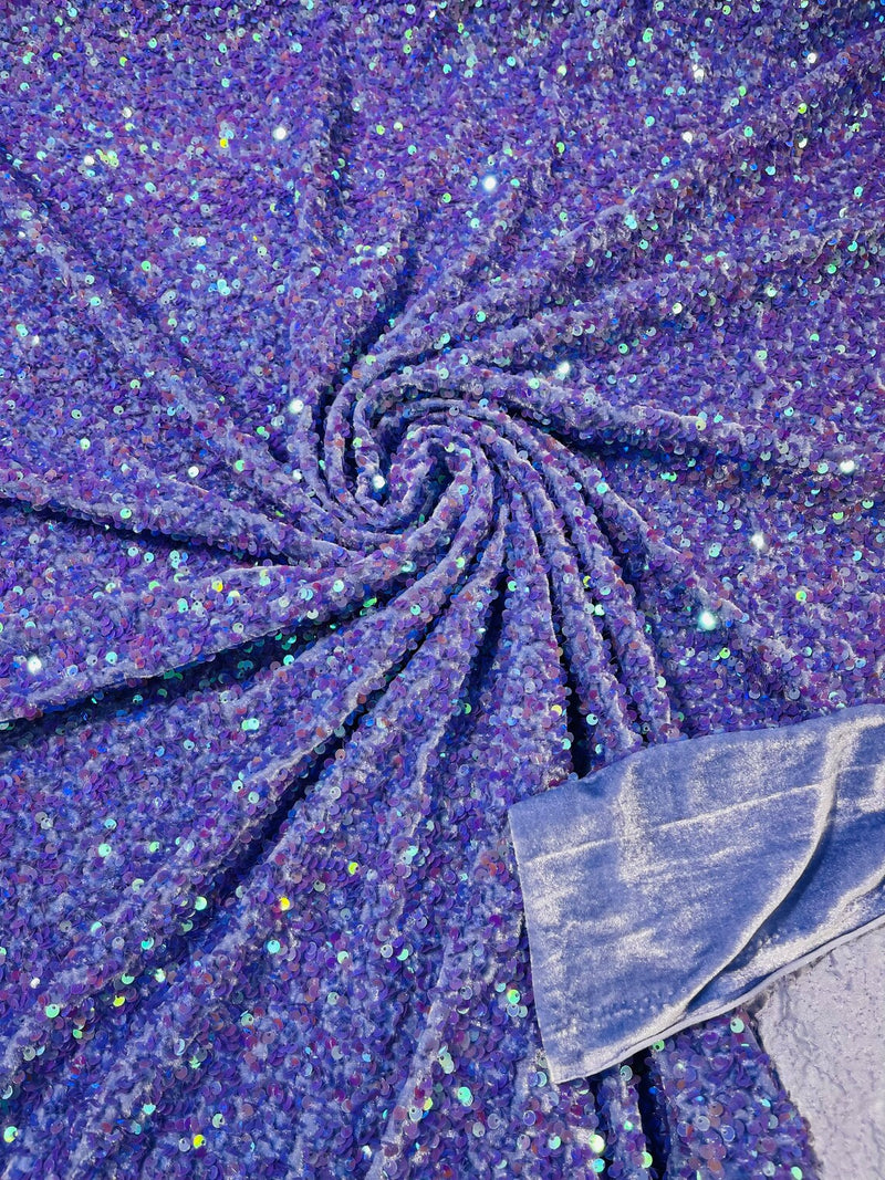 58/60" Velvet Sequins Stretch Fabric - New Lavender Iridescent - Velvet Sequins 2 Way Stretch Sold By Yard