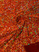 58/60" Velvet Sequins Stretch Fabric - New Orange Iridescent - Velvet Sequins 2 Way Stretch Sold By Yard