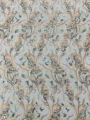 Multi-Color Floral Leaf Fabric - Nude / Aqua Sequins - Sequins Lace Flower Fabric Sold By Yard