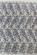 Multi-Color Floral Leaf Fabric - Nude / Navy Blue - Sequins Lace Flower Fabric Sold By Yard