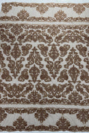 My Lady Beaded Fabric - Nude - Damask Beaded Sequins Embroidered Fabric By Yard