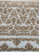 My Lady Beaded Fabric - Nude - Damask Beaded Sequins Embroidered Fabric By Yard