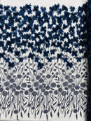 Navy Beaded Fabric 3D Floral Butterfly Fabric by the Yard, Luxury Butterfly Mesh