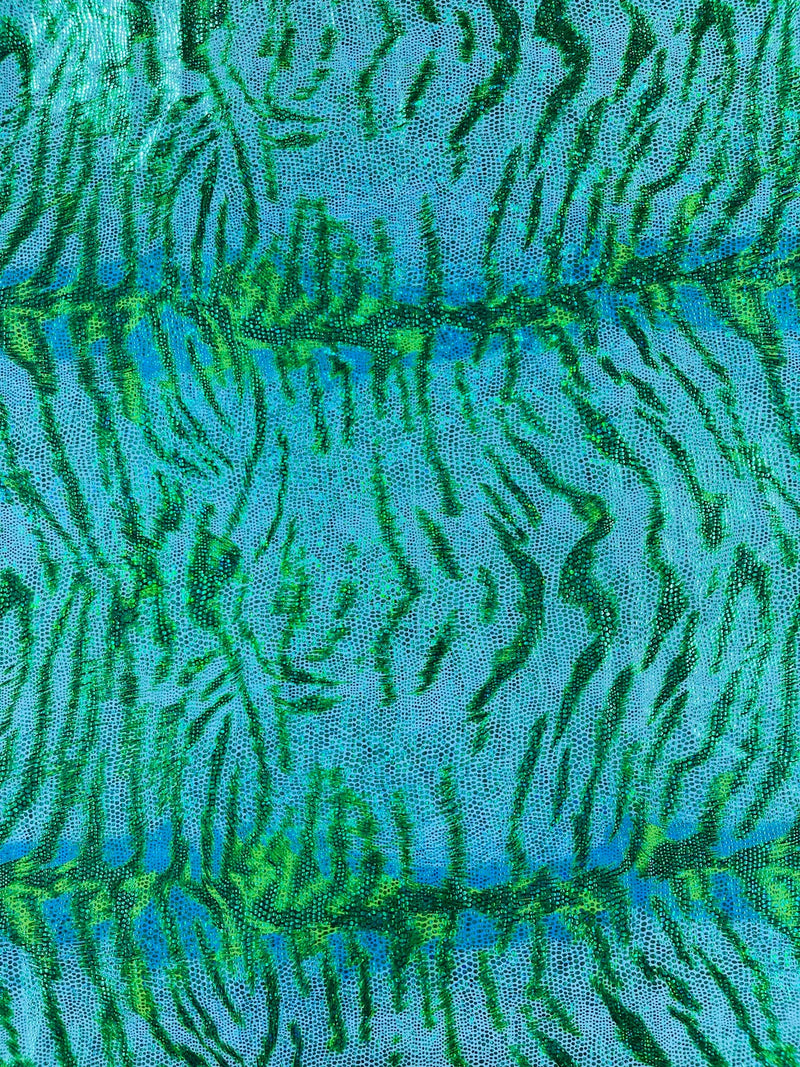 Tiger Print Spandex Fabric - Ocean Green - Mystique 4 Way Stretch Animal Print Fabric 58/60" By Yard