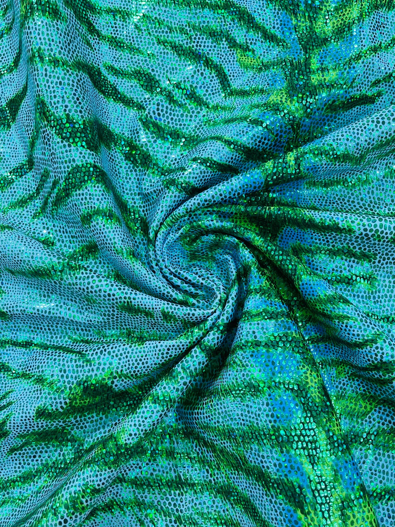 Tiger Print Spandex Fabric - Ocean Green - Mystique 4 Way Stretch Animal Print Fabric 58/60" By Yard