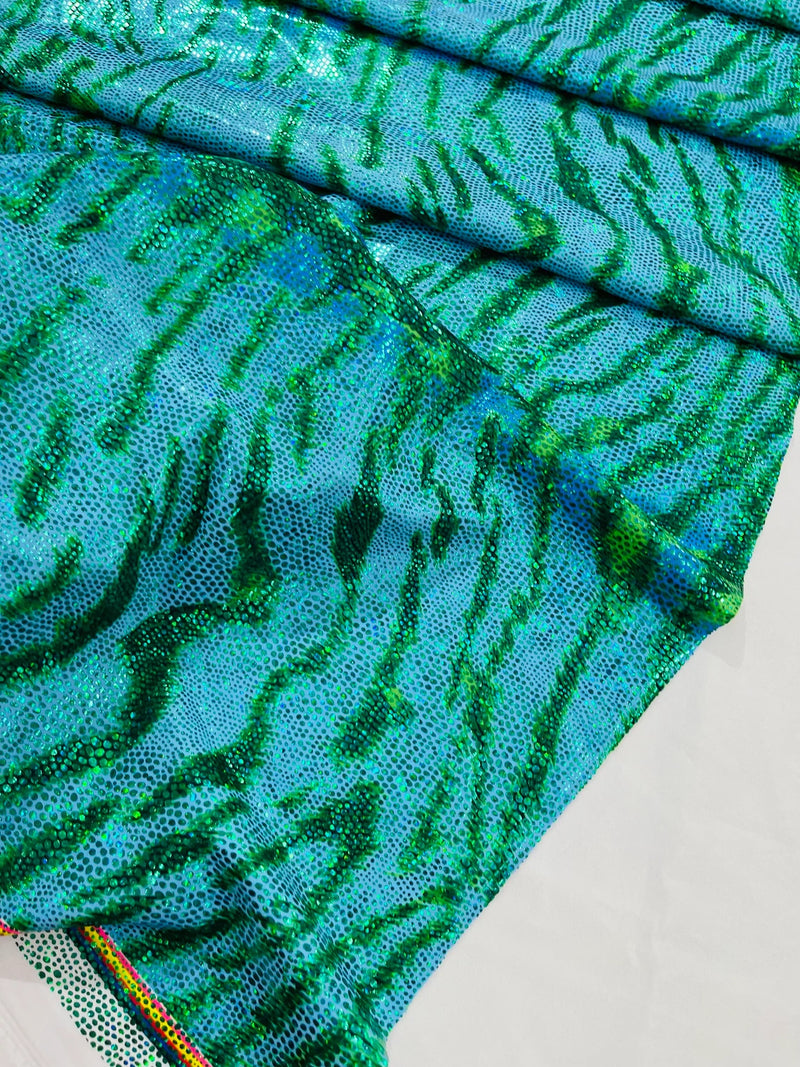 Tiger Print Spandex Fabric - Ocean Green - Mystique 4 Way Stretch Animal Print Fabric 58/60" By Yard