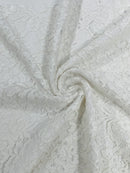 Corded Floral Plant Fabric - Off-White - Floral Corded Lace Flower Fabric Sold By Yard