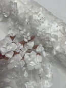 3D Orquidia Floral Lace - Off-White - Beautiful Orchid Flower Fabric on Mesh by Yard