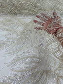 Beaded Line Fabric - Off-White - Luxury Bridal Line Pattern Fabric With Beads, Sequins Sold By Yard