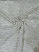 Glitter Tulle Bead Fabrics - Off-White - 60" Wide Shiny Glitter Mesh Fabric Sold By The Yard