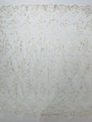 Plant Design Lace Fabric - Off-White - Small Plant Flower Leaf Design Lace Fabric Sold By Yard