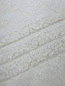 Corded Floral Plant Fabric - Off-White - Floral Corded Lace Flower Fabric Sold By Yard