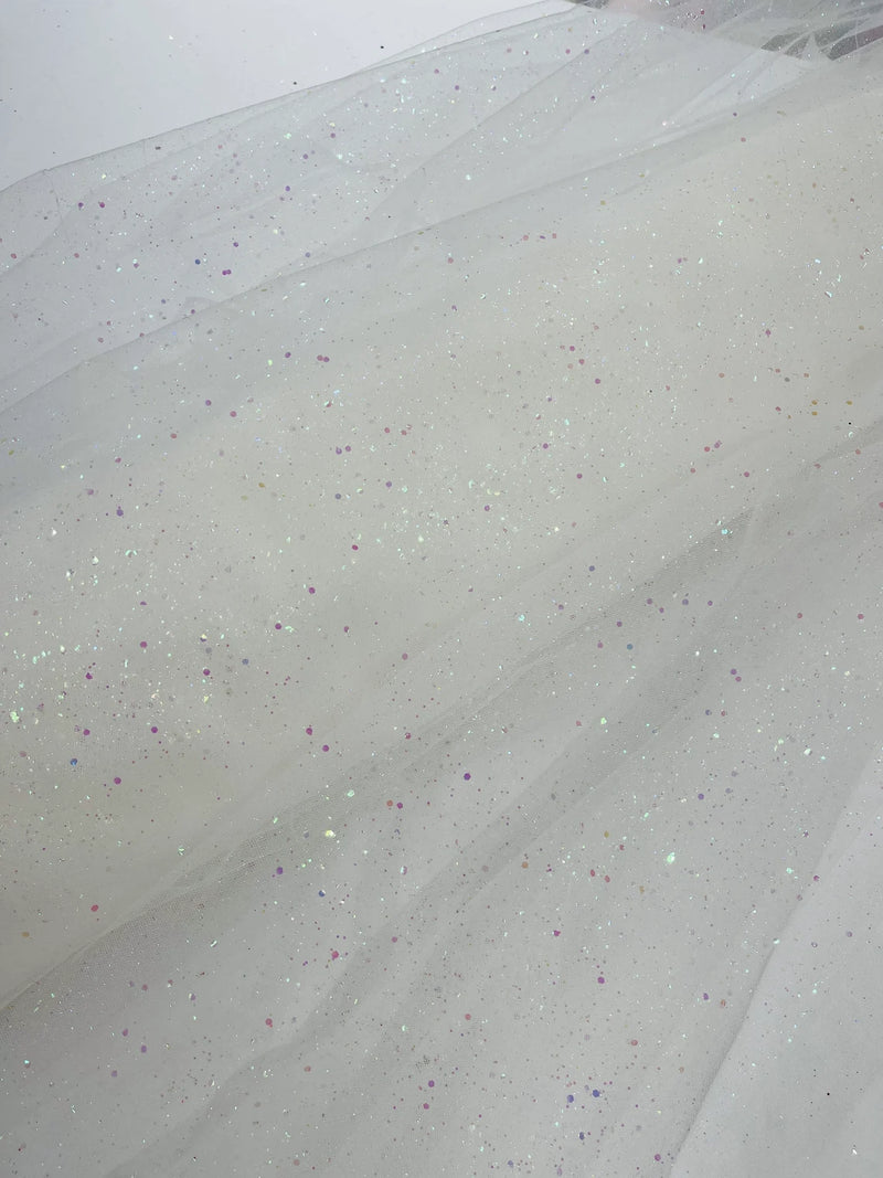 Sparkle Tulle Glitter Fabric - Off-White - Tulle Fabric with Sparkle G