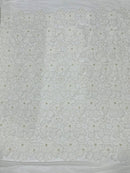 3D Tulle Flower Bead Fabric - Off-White - Mesh Flowers with Small Pearls and Beads By The Yard