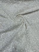 Beaded Mini Flower Pearl Fabric - Off-White - Embroidered Pearls Bead Fabric By Yard