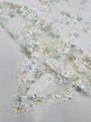 3D Multi-Color Flower Lace - Off-White - Flower Leaf 3D Multi-Tone Fabrics Sold By Yard
