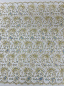 Metallic Floral Lace Fabric - Off-White - Hologram Sequins Floral Metallic Thread Fabric by Yard