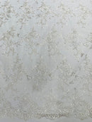 Plant Design Lace Fabric - Off-White - Small Plant Flower Leaf Design Lace Fabric Sold By Yard
