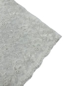 Metallic Floral Butterfly Fabric - Off-White - Embroidered Floral Butterfly Design Mesh Fabric by Yard