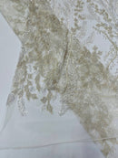 Leaf Pattern Sequins Fabric - Off-White - Natural Leaf Beads and Sequins Lace Fabric by the yard