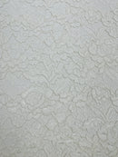 Corded Floral Plant Fabric - Off-White - Floral Corded Lace Flower Fabric Sold By Yard