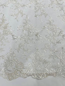 Plant Design Lace Fabric - Off-White - Small Plant Flower Leaf Design Lace Fabric Sold By Yard