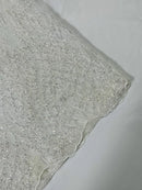 Beaded Embroidered Fabric - Off-White - Embroidered Heart and Feather Pattern Fabric Sold By Yard