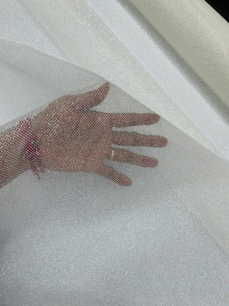 Mesh Rliteew Glitter Lace Mesh Fabric - Off-White - Shimmer Glitter Dot Design on M