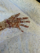 Floral Plant Bead Design - Off-White - Beaded Flower Plants Embroidered  Sequins Fabric By Yard